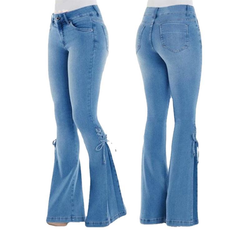 Women's Jeans Mid-waist Lace-up Denim jeans