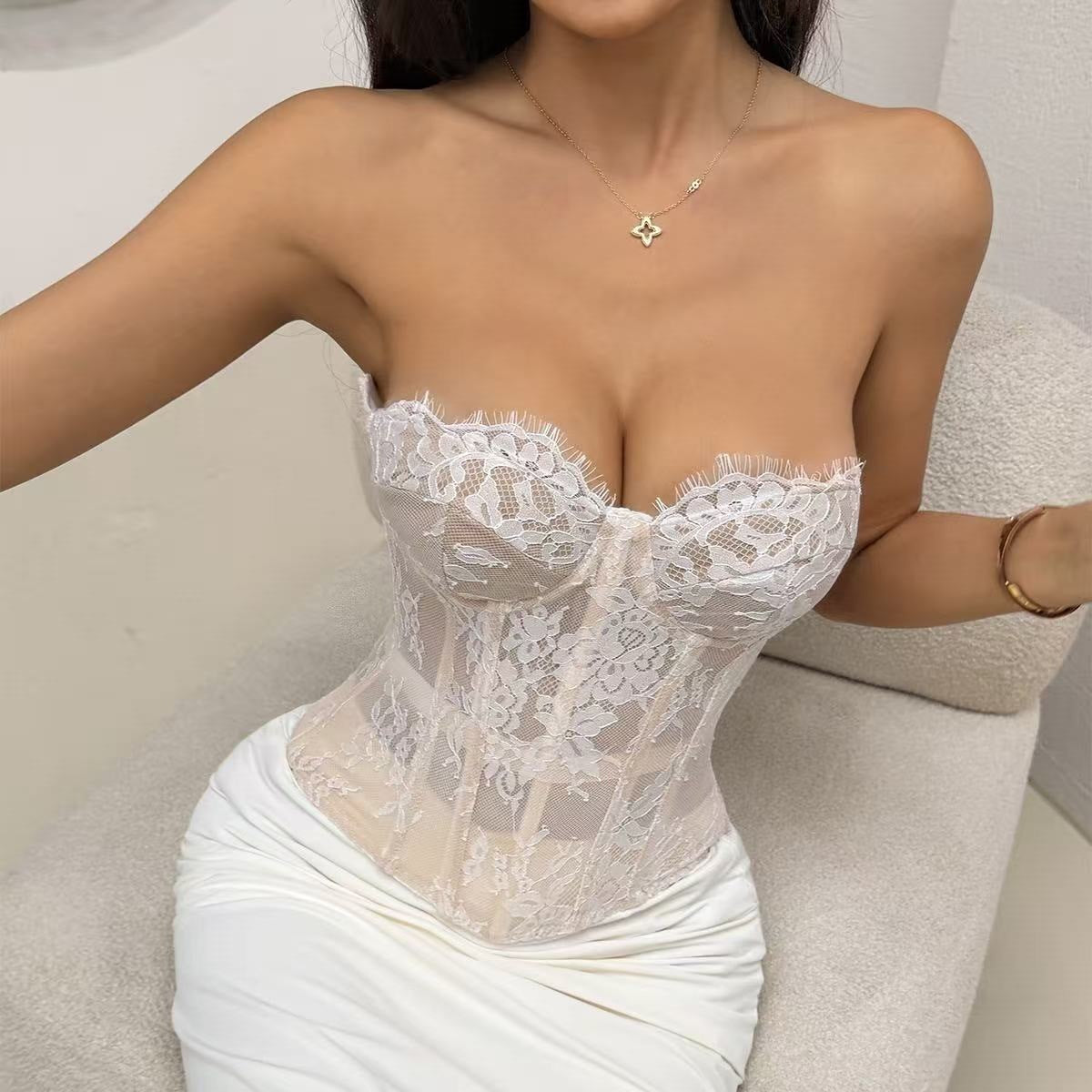 Women's boned lace corset