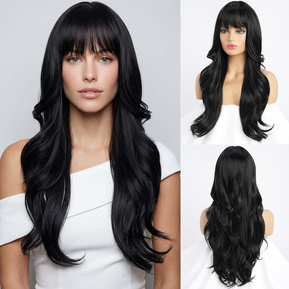 Long Curly Synthetic Hair Wig with Air Bangs