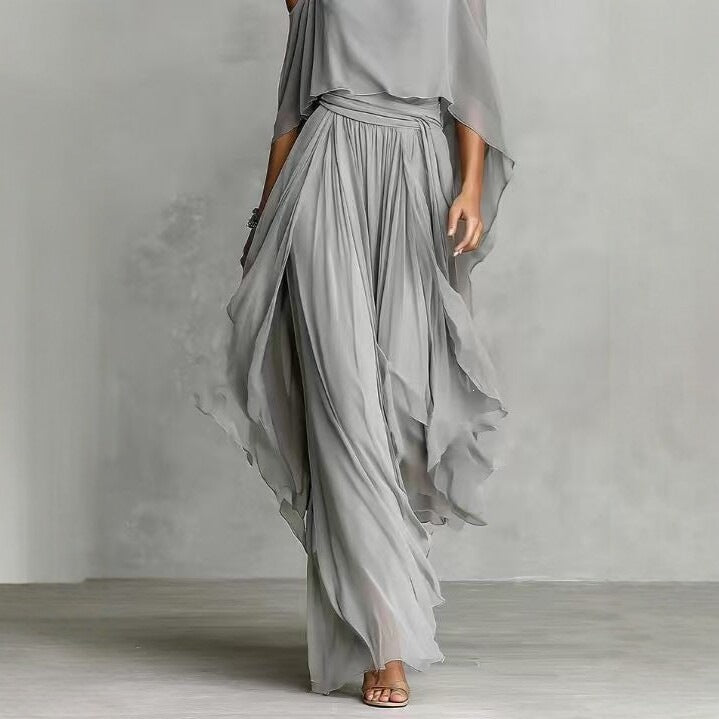 Chiffon Off-Shoulder Wide-Leg Pants Set for Women
