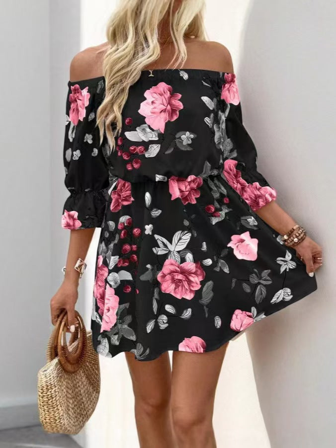 Off-Shoulder Printed Dress Women's Clothing