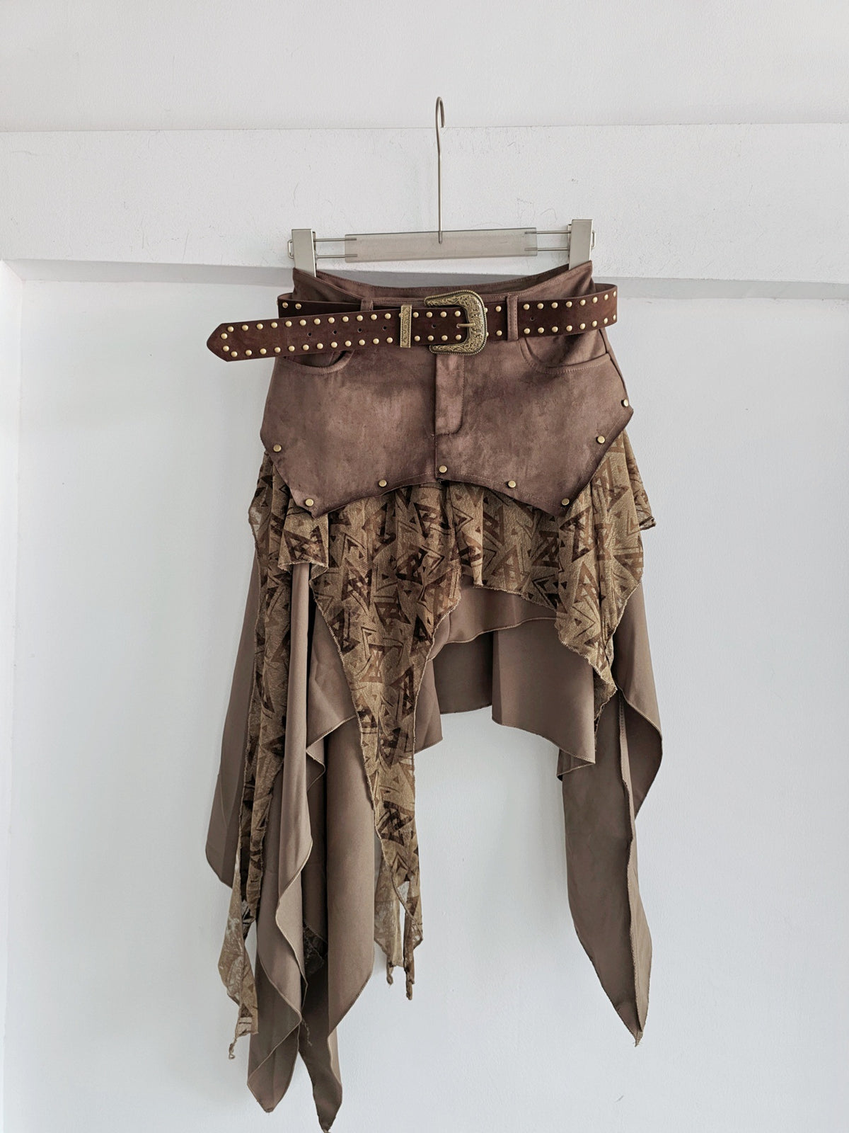 Patchwork Faux Suede Midi Skirt