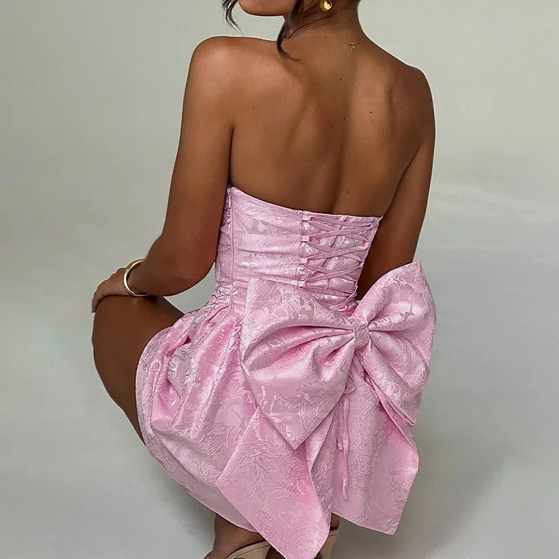 Bow Detail Jacquard Tube Dress
