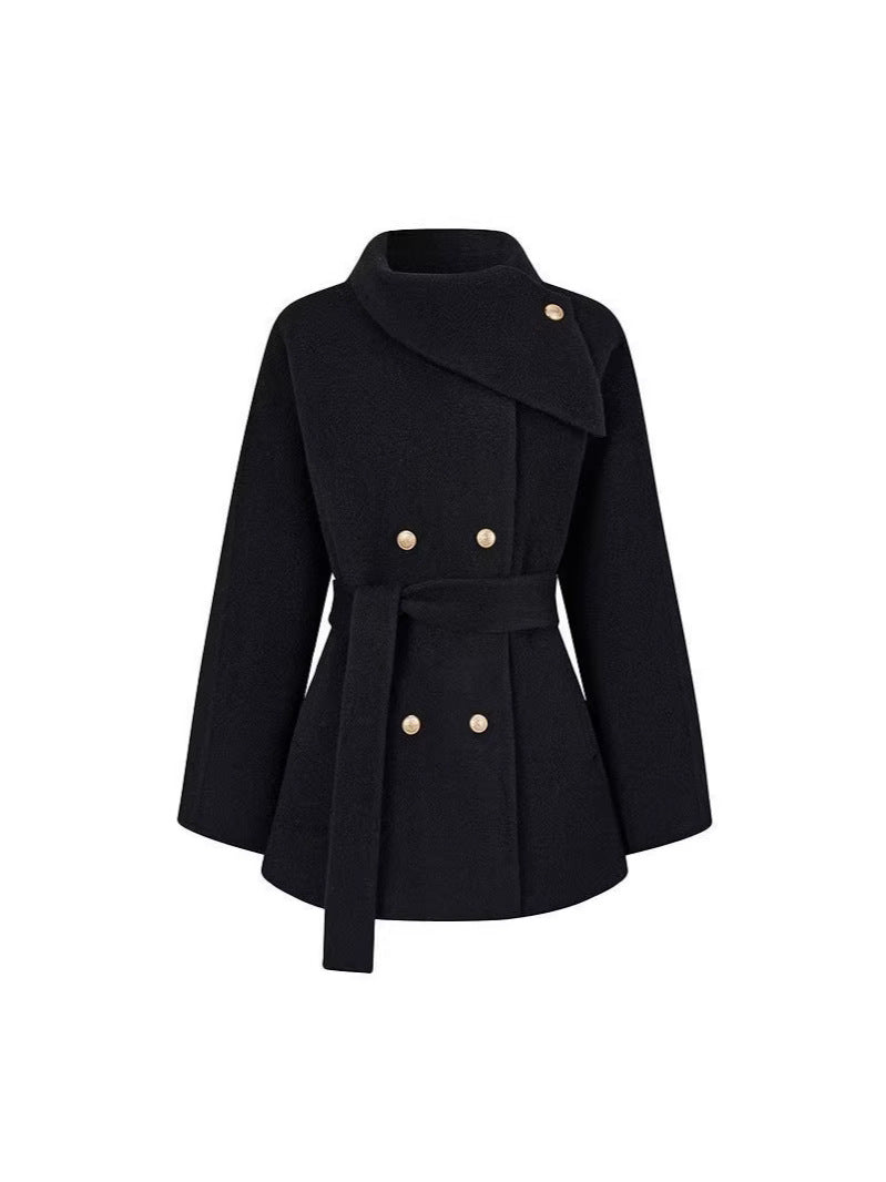 Women's short woolen cape coat