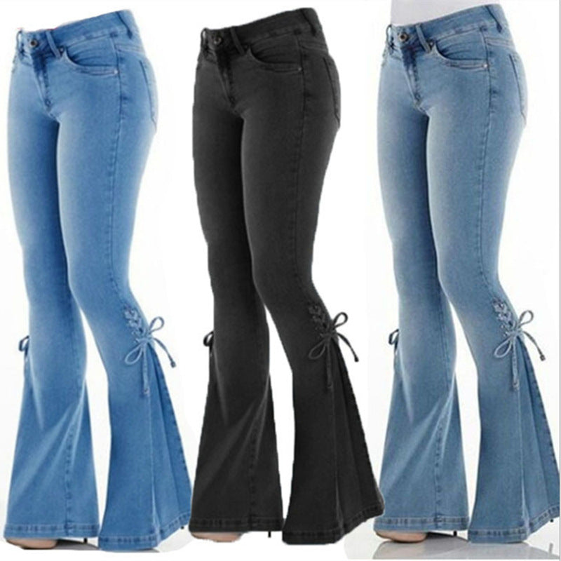 Women's Jeans Mid-waist Lace-up Denim jeans