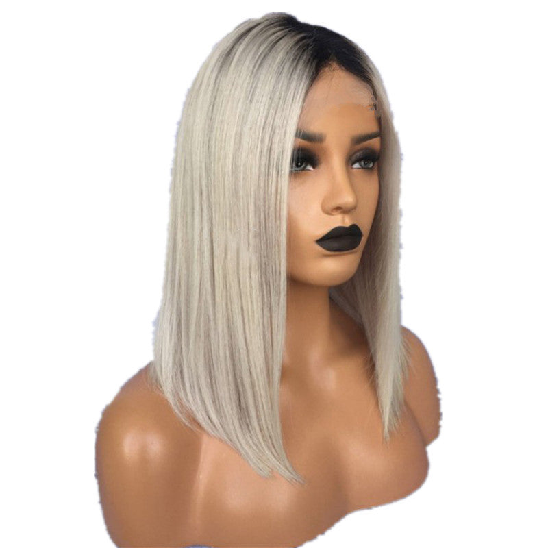 Silver Gray Synthetic Short Straight Wig with Middle Part