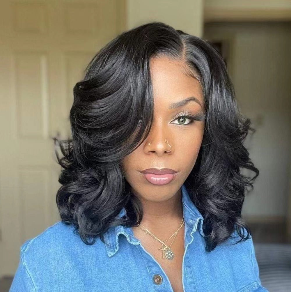 Black Wavy Mid-Length Synthetic Wig