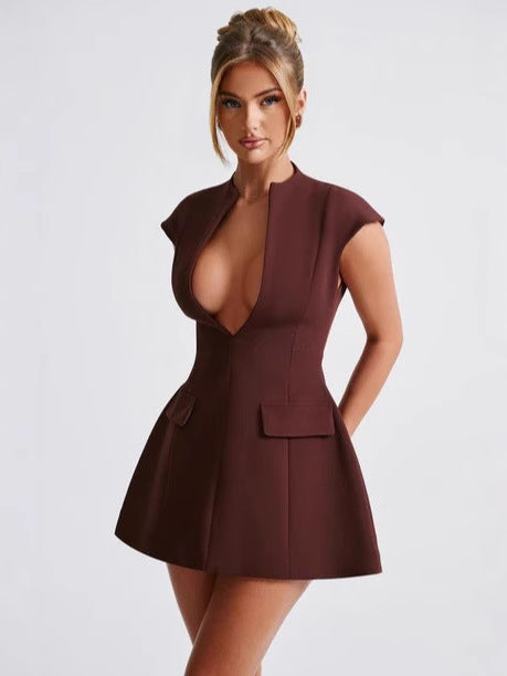 Womens Sleeveless V-Neck Short Dress