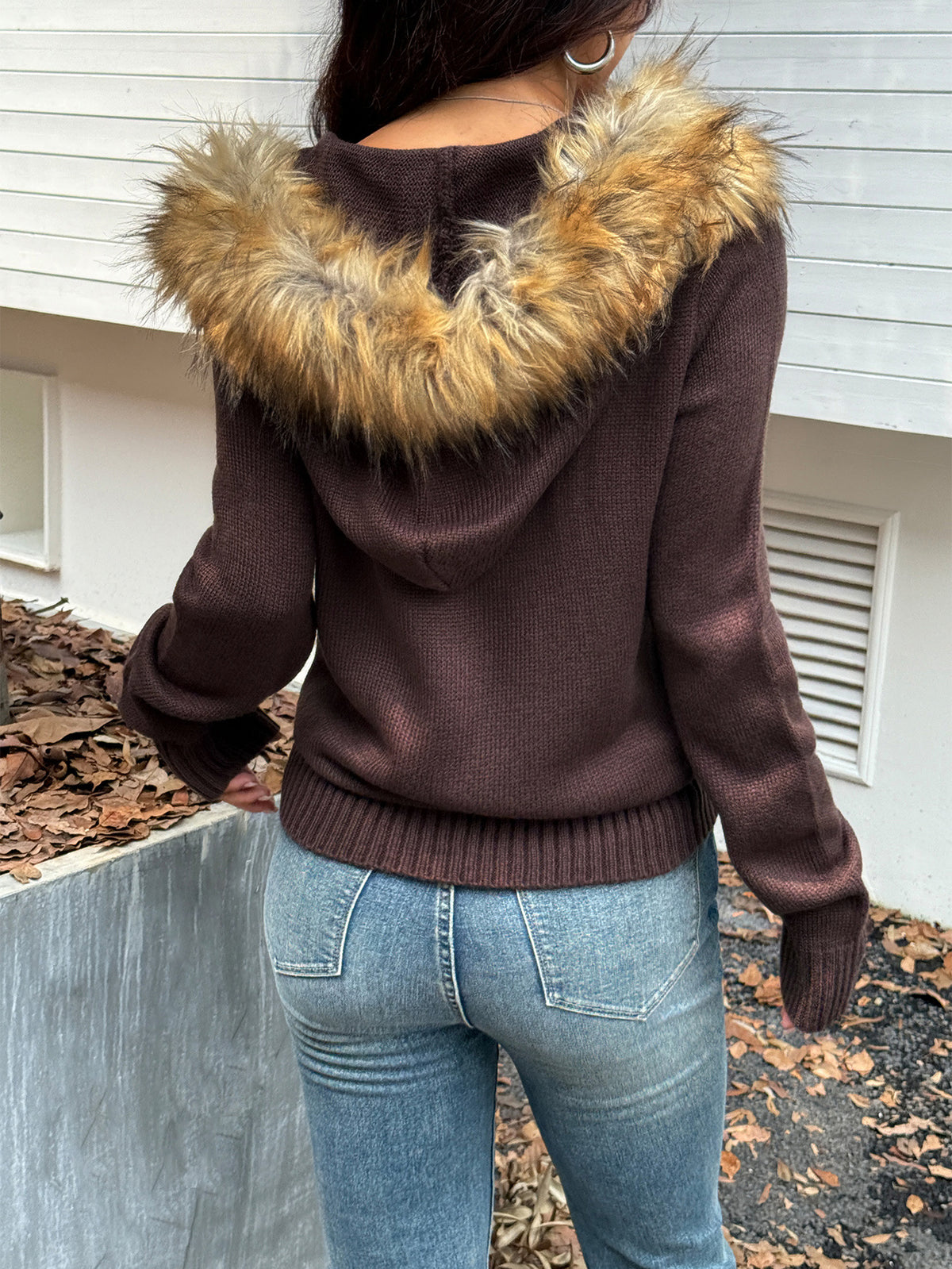 Women knit hooded coat