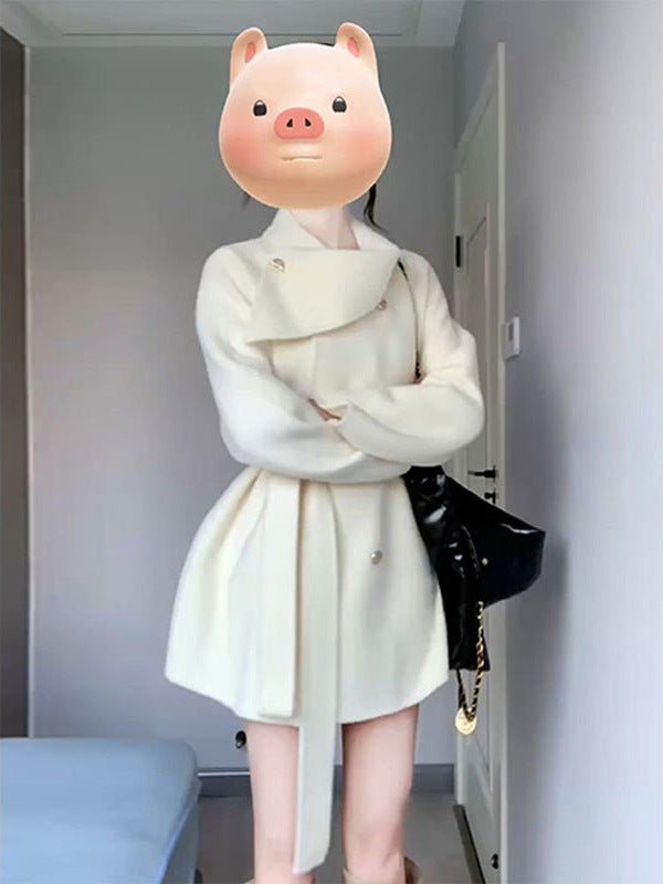 Women's short woolen cape coat