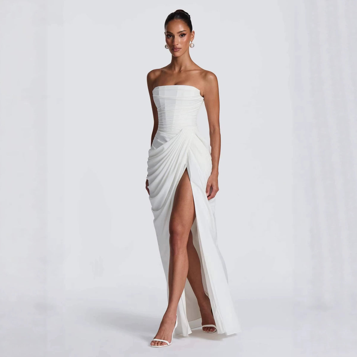 Asymmetrical Pleated Strapless Dress