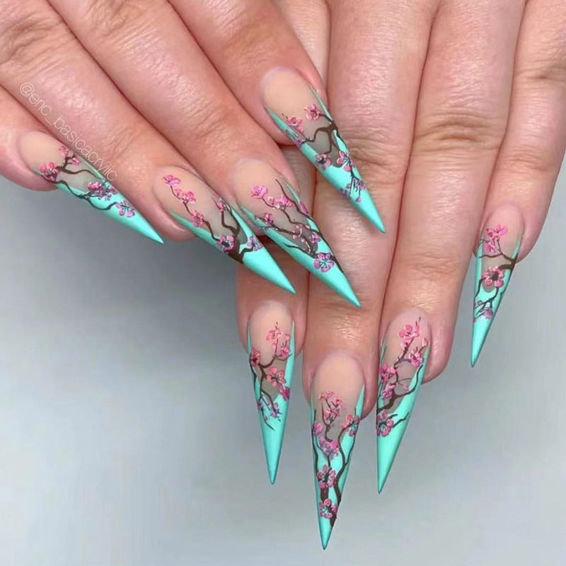 Chinese Style Plum Blossom Long Pointed Nails