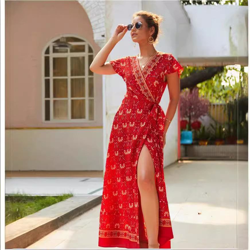Bohemian print short sleeve Dress