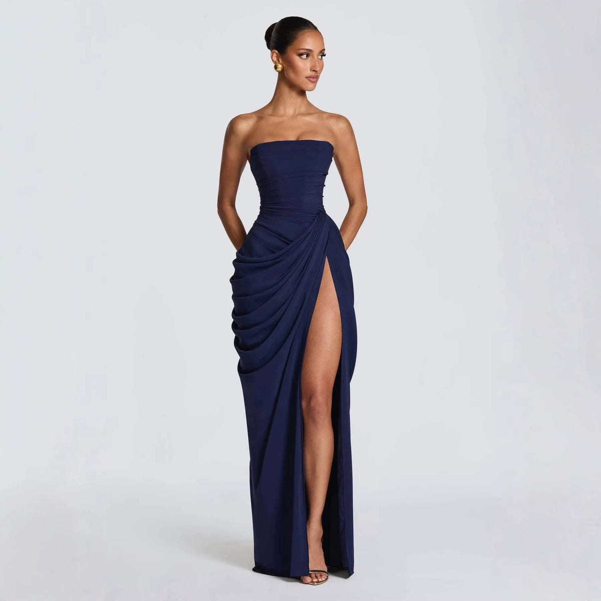 Asymmetrical Pleated Strapless Dress