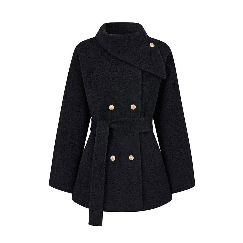Women's short woolen cape coat
