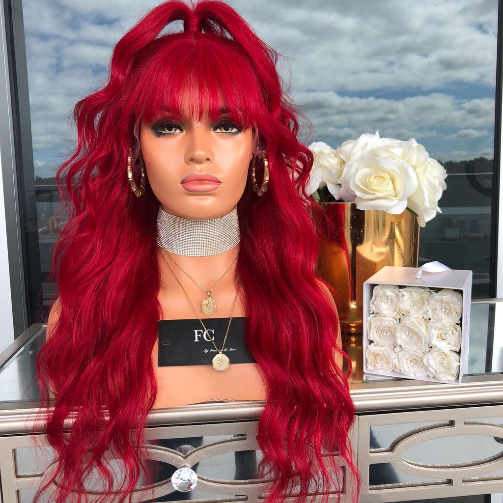 Red Wavy Synthetic Wig for Women