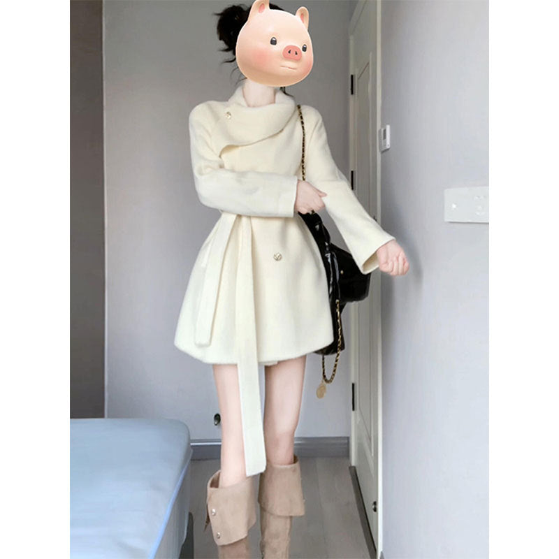 Women's short woolen cape coat