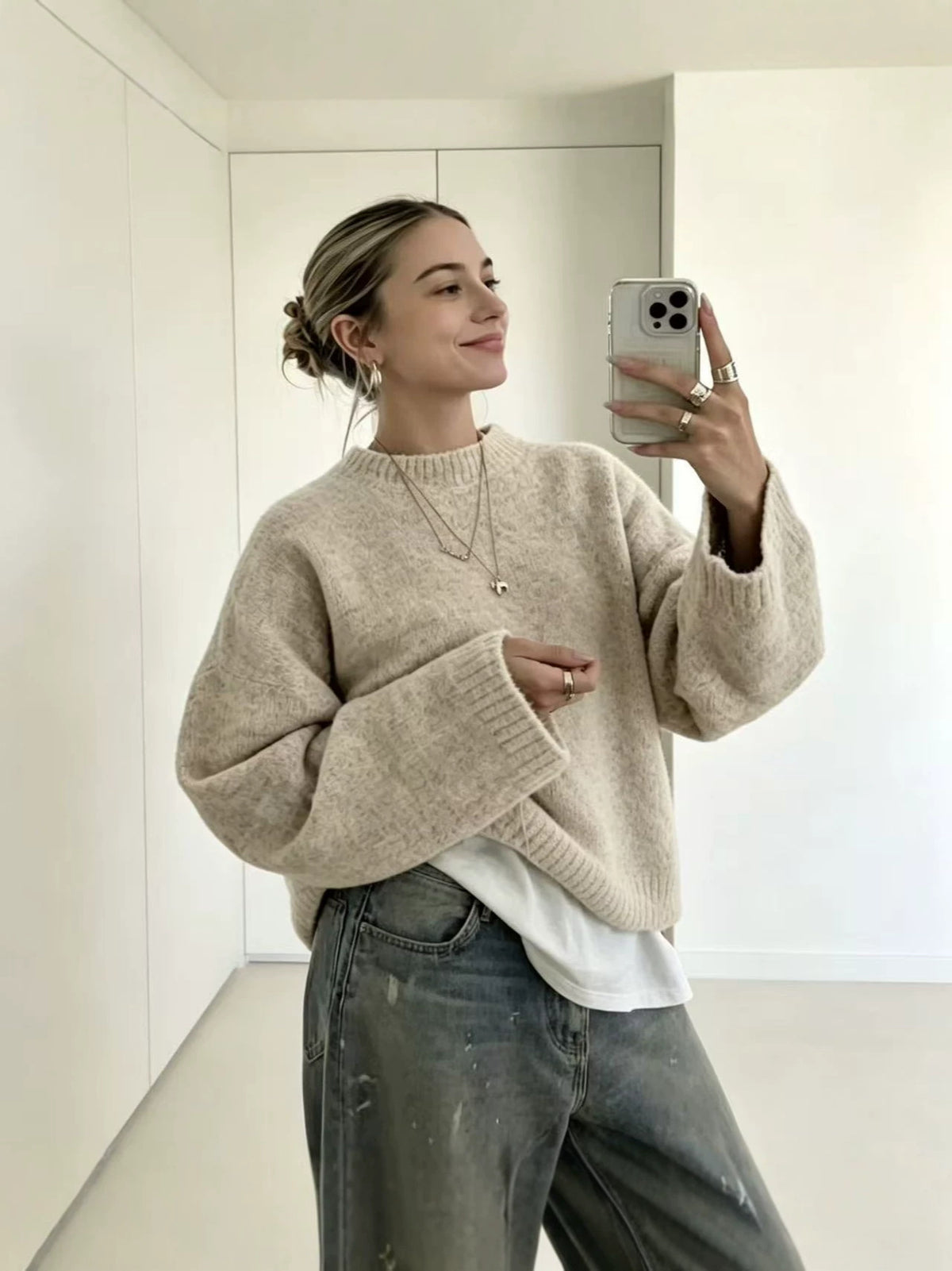 Womens Solid Color Knit Pullover