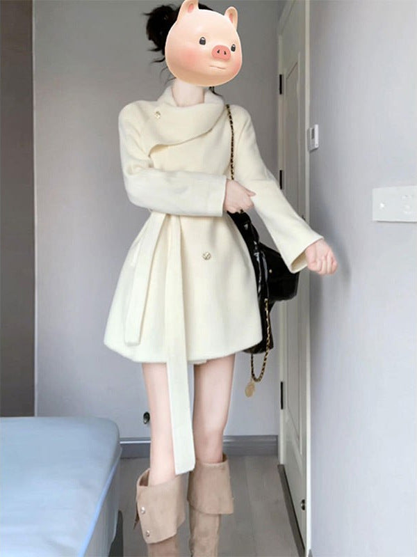 Women's short woolen cape coat