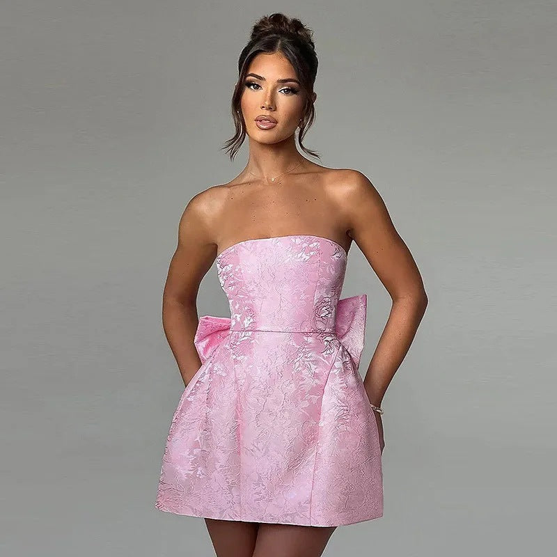 Bow Detail Jacquard Tube Dress