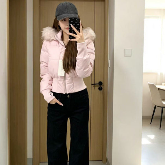 Women's winter hooded high-wasted coat