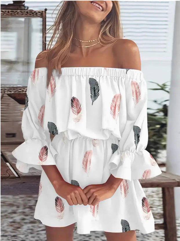 Off-Shoulder Printed Dress Women's Clothing