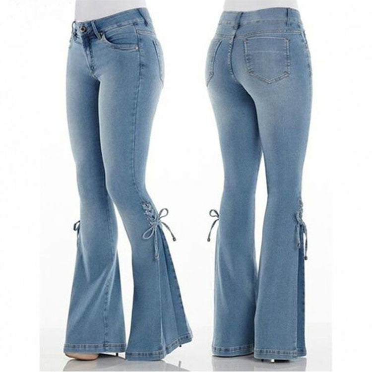 Women's Jeans Mid-waist Lace-up Denim jeans