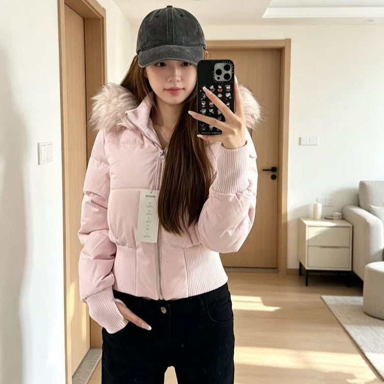 Women's winter hooded high-wasted coat