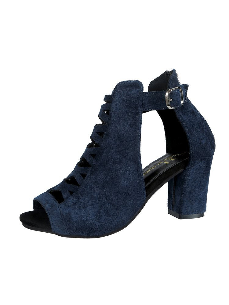 Womens Suede Peep Toe Sandals with Back Zipper