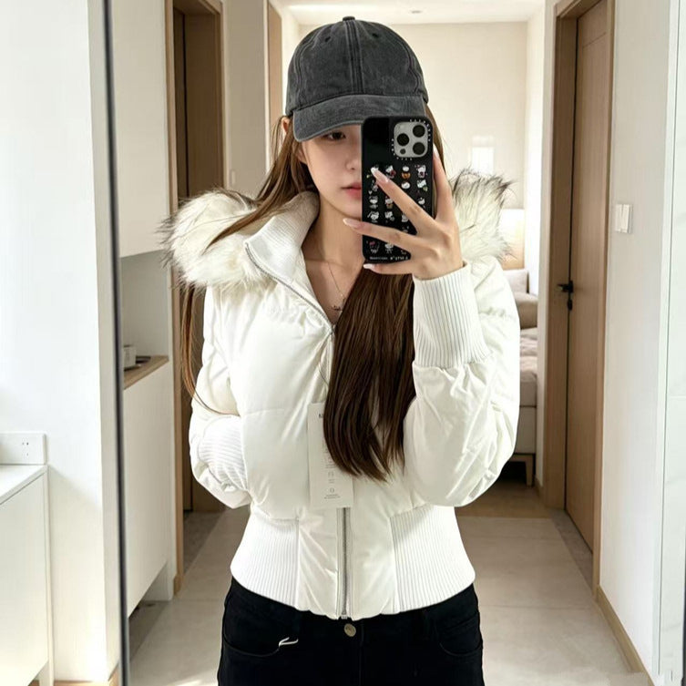 Women's winter hooded high-wasted coat