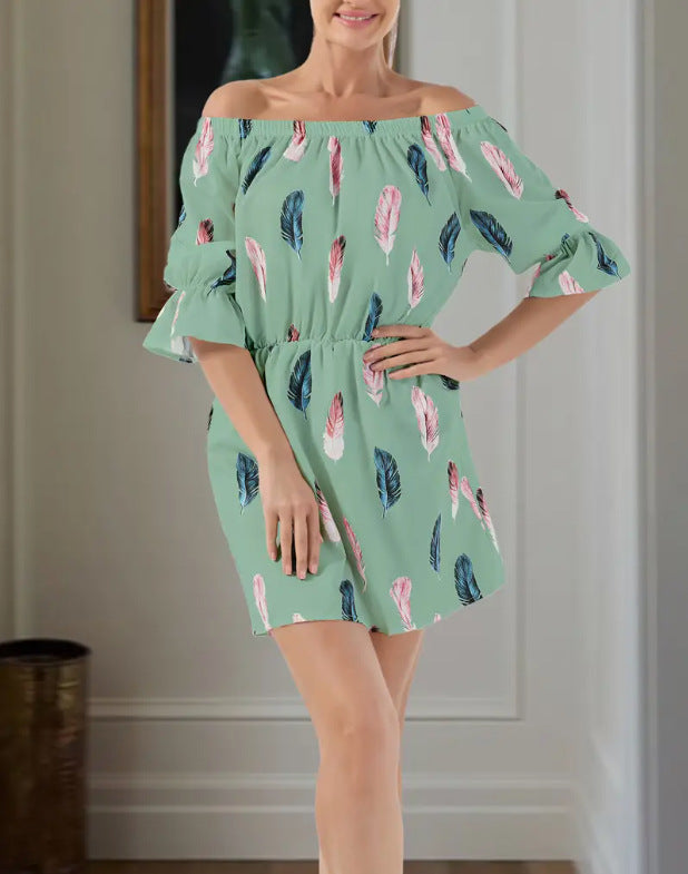 Off-Shoulder Printed Dress Women's Clothing