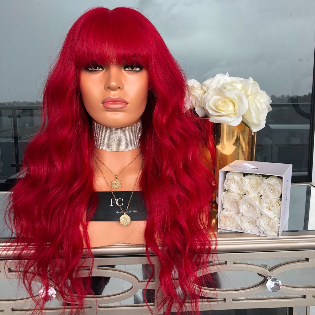 Red Wavy Synthetic Wig for Women