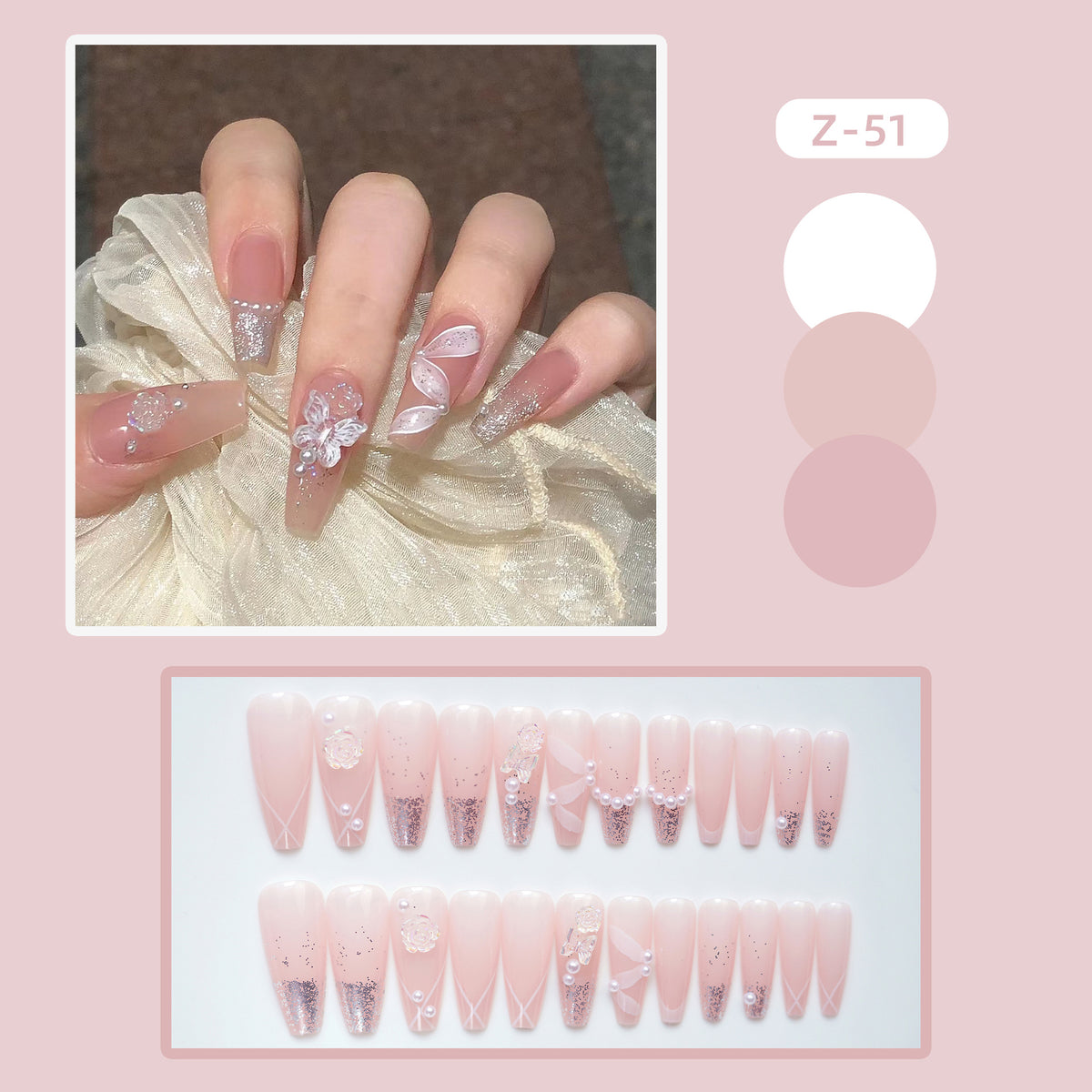 Rose Ribbon Artificial Nails