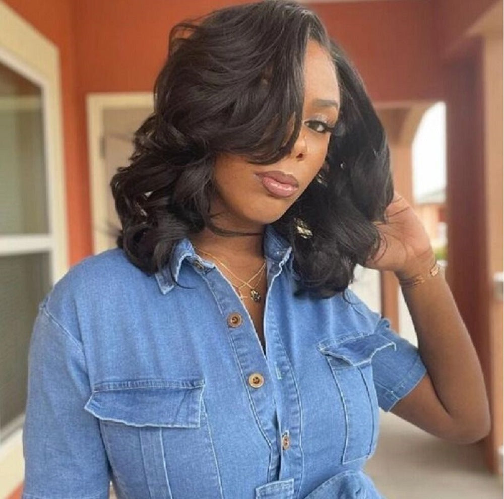 Black Wavy Mid-Length Synthetic Wig