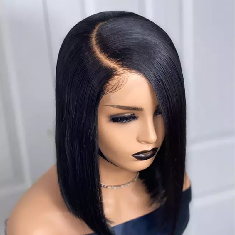 Straight Black Bob, synthetic lace front wig
