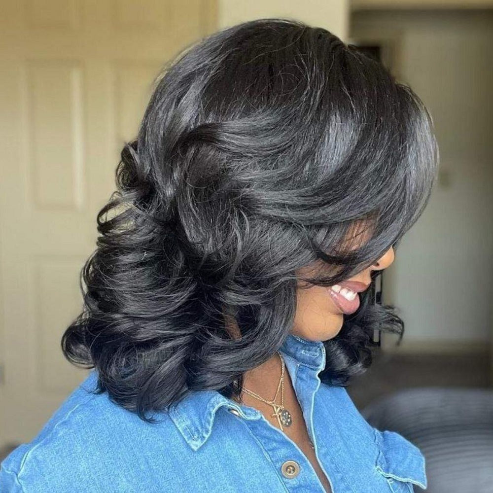 Black Wavy Mid-Length Synthetic Wig
