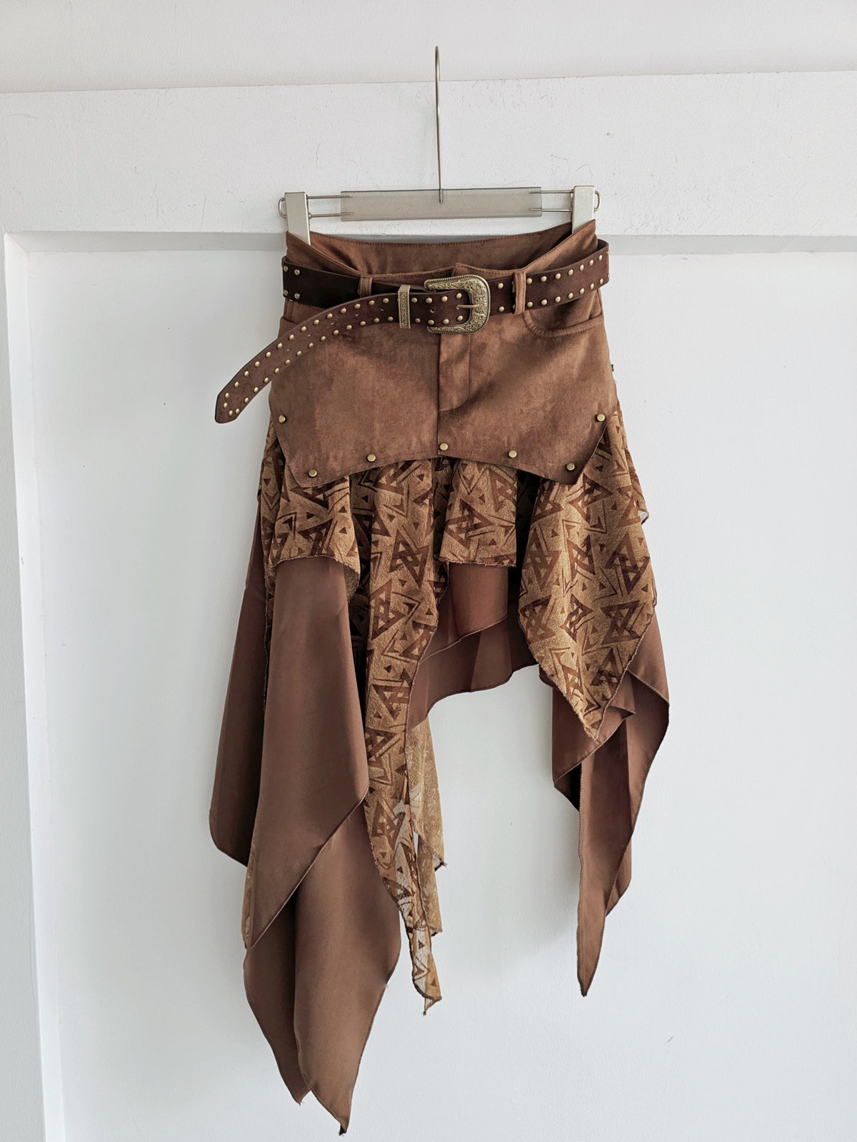 Patchwork Faux Suede Midi Skirt