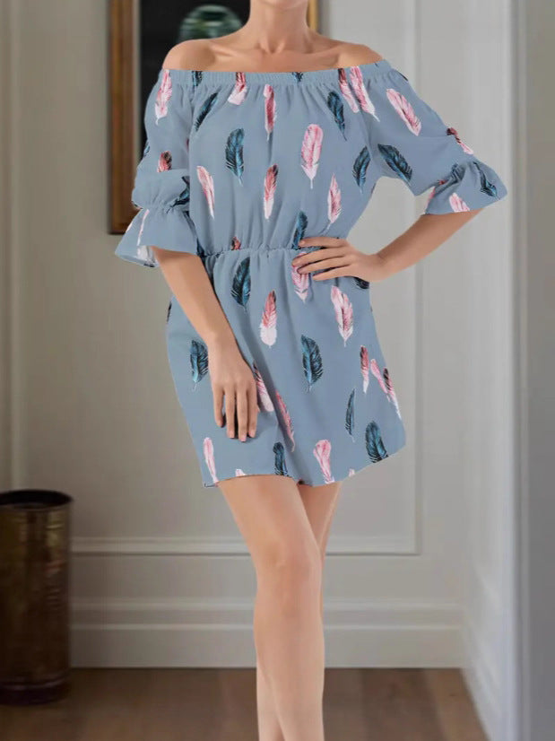 Off-Shoulder Printed Dress Women's Clothing