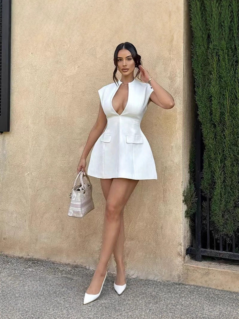 Womens Sleeveless V-Neck Short Dress