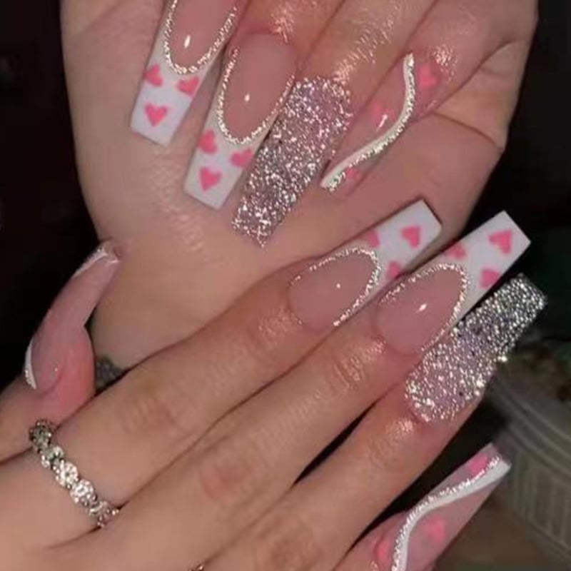 Love nails hearts and glitter