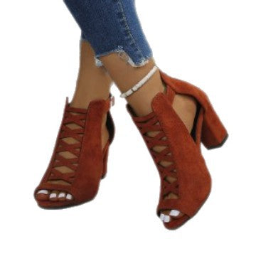 Womens Suede Peep Toe Sandals with Back Zipper