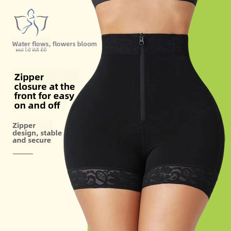 Lace waist-shrinking and hip-raising shaping and abdominal-reducing pants
